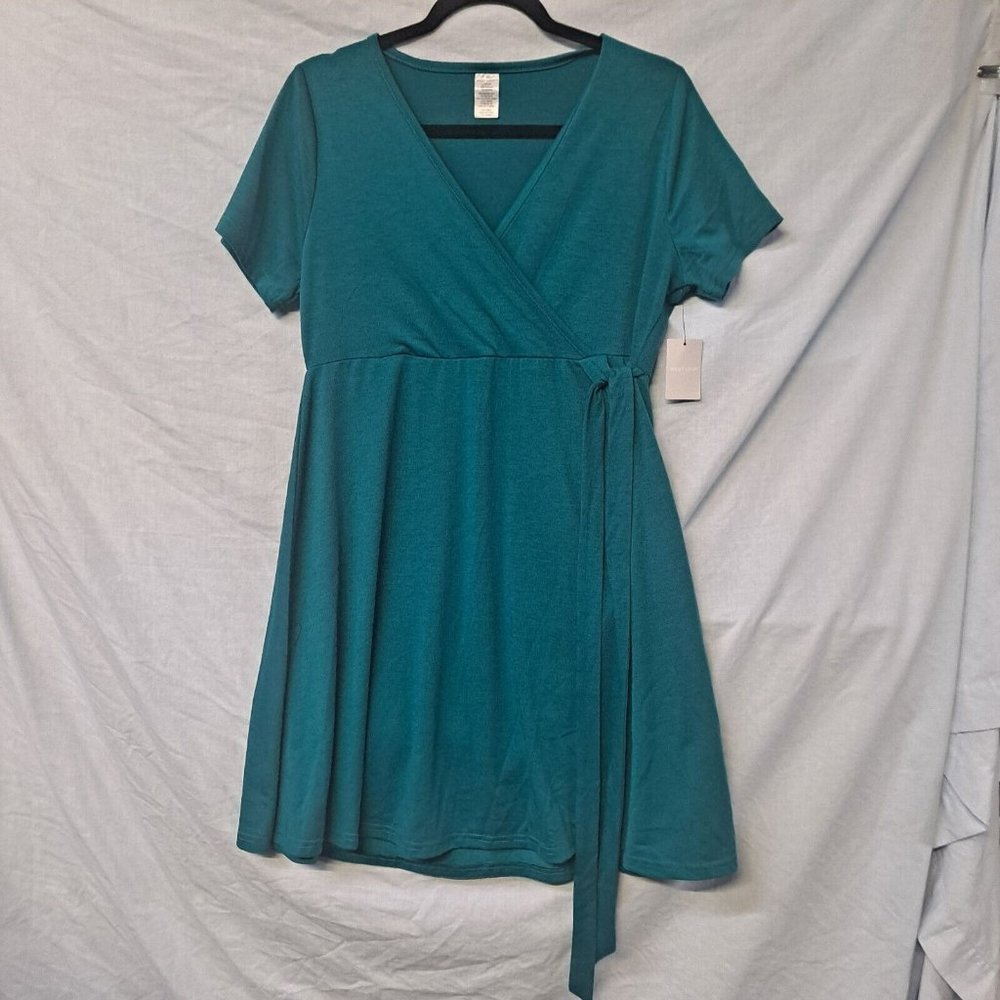 West Loop Women's Turquoise Short Sleeve Dress with Wrap Tie NWT